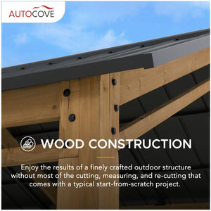 AutoCove 11x20 Black Gable Roof Wood Carport/Gazebo with 2 Ceiling Hooks Carport Sunjoy 