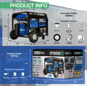DuroMax XP10000HX 10,000-Watt 439cc Dual Fuel Gas Propane Portable Generator with CO Alert Generator DuroMax 