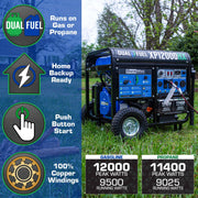 Image of DuroMax XP12000HX 12,000-Watt 460cc Dual Fuel Gas Propane Portable Generator with CO Alert Generator DuroMax 