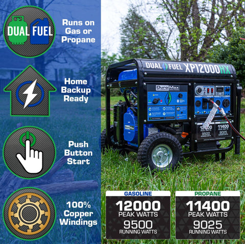 Image of DuroMax XP12000HX 12,000-Watt 460cc Dual Fuel Gas Propane Portable Generator with CO Alert Generator DuroMax 