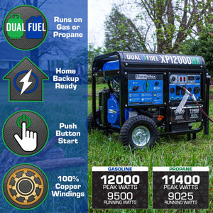 DuroMax XP12000HX 12,000-Watt 460cc Dual Fuel Gas Propane Portable Generator with CO Alert Generator DuroMax 
