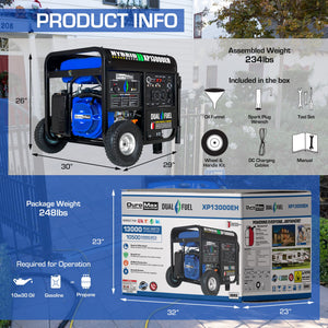 DuroMax XP13000EH 13,000-Watt 500cc Portable Hybrid Gas Propane Generator Generator DuroMax 