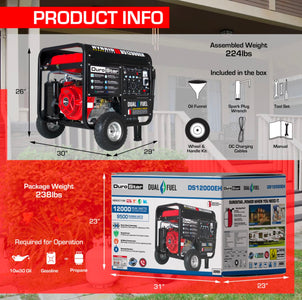 DuroStar DS12000EH 12,000-Watt/9,500-Watt 457cc Electric Start Dual Fuel Portable Generator Generator DuroMax 