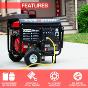 Image of DuroStar DS12000EH 12,000-Watt/9,500-Watt 457cc Electric Start Dual Fuel Portable Generator Generator DuroMax 