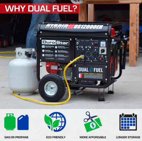 DuroStar DS12000EH 12,000-Watt/9,500-Watt 457cc Electric Start Dual Fuel Portable Generator Generator DuroMax 