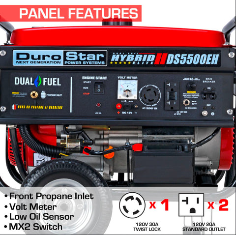 Image of DuroStar DS5500EH 5500-Watt 224cc Electric Start Dual Fuel Hybrid Portable Generator Generator DuroMax 