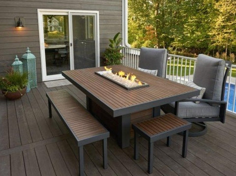 Outdoor Kenwood Linear Dining Height Gas Fire Pit Table - The Better Backyard