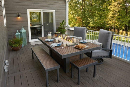 Outdoor Kenwood Linear Dining Height Gas Fire Pit Table - The Better Backyard