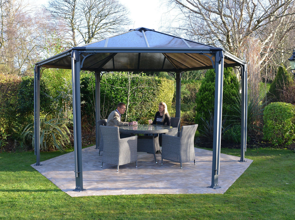 Gazebo Smeralda 3x3x2.7 m structure en acier dessus en polyester et  couvertures de moustiquaire pour