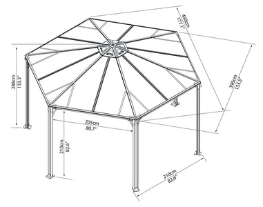 Palram 14 ft.Monaco Aluminum Frame Hexagonal Gray Gazebo - The Better Backyard