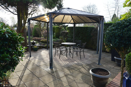 Palram 14 ft.Monaco Aluminum Frame Hexagonal Gray Gazebo - The Better Backyard