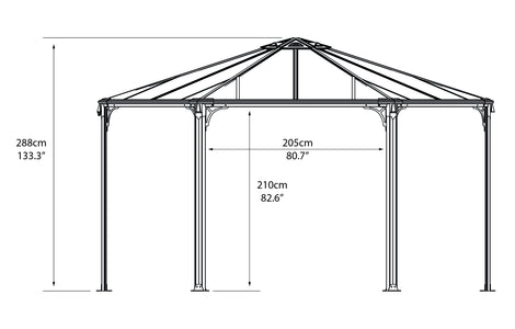 Palram 14 ft.Monaco Aluminum Frame Hexagonal Gray Gazebo - The Better Backyard