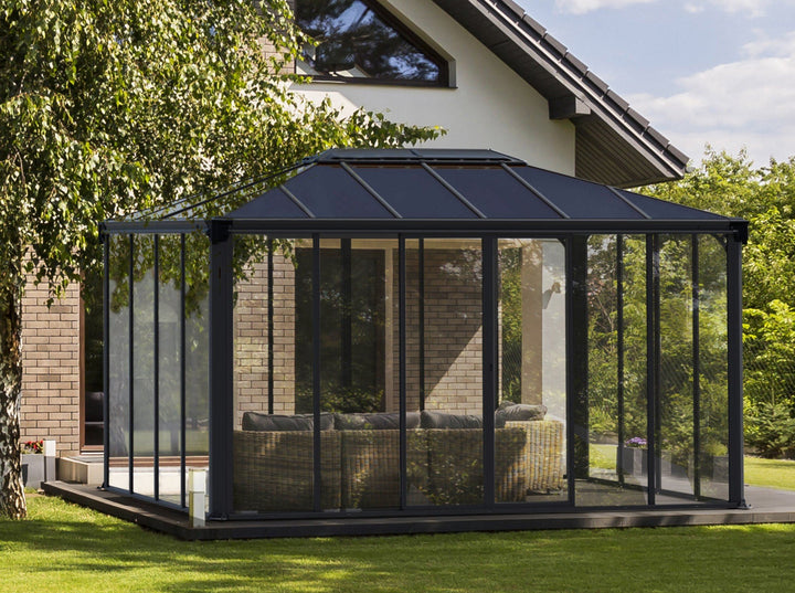 Palram - Canopia | Ledro Sunroom 10 x 14 Gray/Bronze with Optional Screen Doors