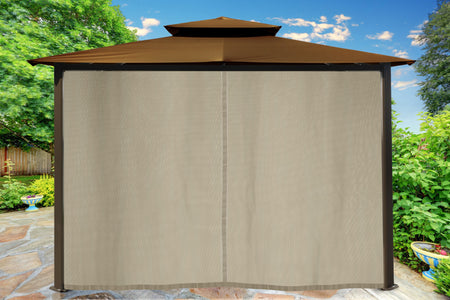 Paragon 10x12 Barcelona Cocoa Top with Privacy Curtains and Netting Gazebo - The Better Backyard