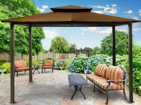 Image of Paragon 10x12 Barcelona Gazebo with Cocoa Top and Optional Privacy Curtains and Netting Gazebo Paragon-Outdoor 