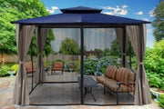 Image of Paragon 10x12 Barcelona Navy Top with Privacy Curtains and Netting Gazebo - The Better Backyard