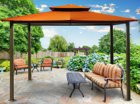 Image of Paragon 10x12 Barcelona Rust Top with Privacy Curtains and Netting Gazebo - The Better Backyard