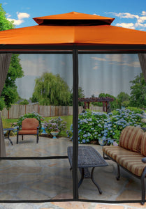 Paragon 10x12 Barcelona Rust Top with Privacy Curtains and Netting Gazebo - The Better Backyard