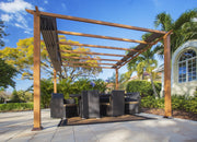 Image of Paragon 11x11 Florence Aluminum Canadian Cedar Finish & Cocoa Color Canopy Pergola - The Better Backyard