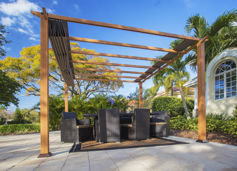 Paragon 11x11 Florence Aluminum Canadian Cedar Finish & Cocoa Color Canopy Pergola - The Better Backyard