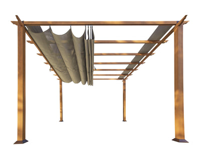 Paragon 11x11 Florence Aluminum Canadian Cedar Finish & Sand Color Canopy Pergola - The Better Backyard