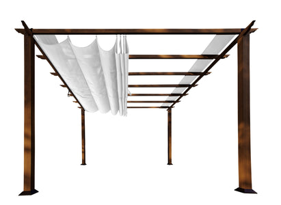 Paragon 11x11 Florence Aluminum Chilean Wood Finish & Beach White Canopy Pergola - The Better Backyard