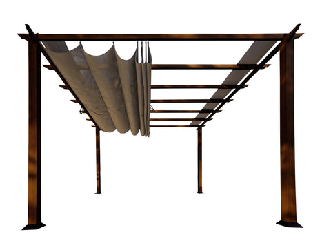 Paragon 11x11 Florence Aluminum Chilean Wood Finish & Cocoa Color Canopy Pergola - The Better Backyard