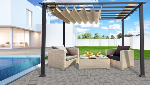 Paragon 11x11 Grey Aluminum with Sand Convertible Canopy Pergola - The Better Backyard