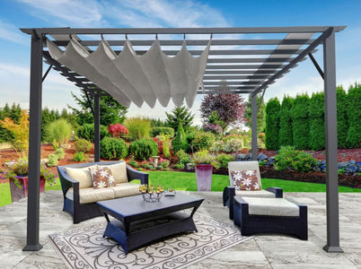 Paragon 11x11 Grey Aluminum with Silver Convertible Canopy Pergola Pergola Paragon-Outdoor 