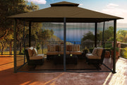 Image of Paragon 11x14 Kingsbury Gazebo Cocoa Sunbrella Roof Top with Curtains & Netting - The Better Backyard