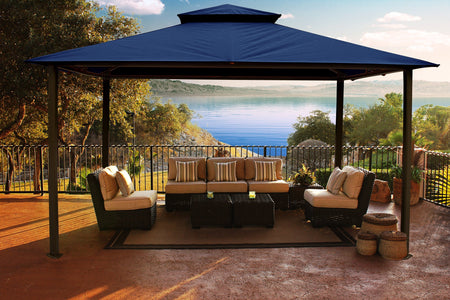 Paragon 11x14 Kingsbury Gazebo Navy Roof Top with Curtains & Netting - The Better Backyard