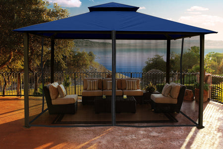 Paragon 11x14 Kingsbury Gazebo Navy Roof Top with Curtains & Netting - The Better Backyard