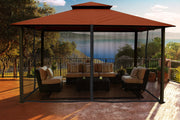 Image of Paragon 11x14 Kingsbury Gazebo Rust Sunbrella Roof Top with Curtains & Netting - The Better Backyard