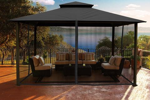 Image of Paragon 11x14 Kingsbury Grey Roof Top with Curtains & Netting - The Better Backyard
