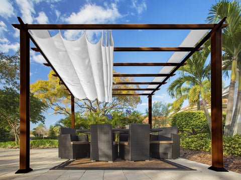 Image of Paragon 11x16 Florence Aluminum Chilean Wood Finish & Beach White Canopy Pergola - The Better Backyard