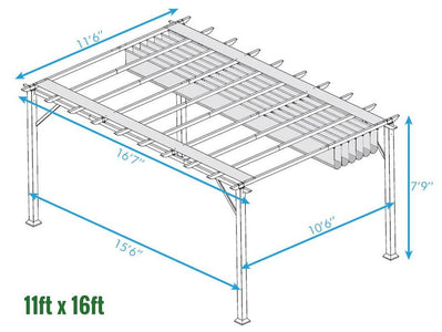 Paragon 11x16 Florence Aluminum Chilean Wood Finish & Beach White Canopy Pergola - The Better Backyard