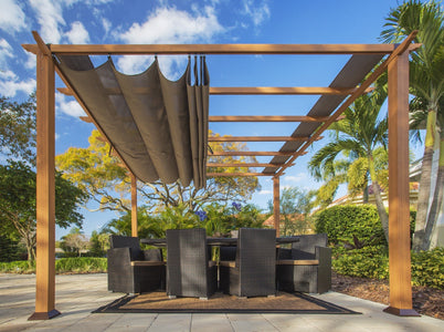 Paragon 11x16 Florence Aluminum Pergola Canadian Cedar Finish & Cocoa Color Canopy Pergola - The Better Backyard
