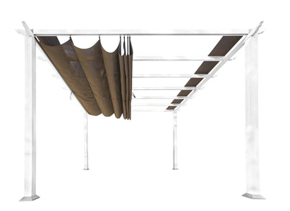 Paragon 11x16 Florence White Aluminum with Cocoa Color Convertible Canopy Pergola - The Better Backyard