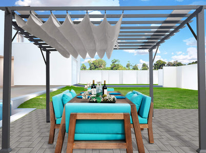 Paragon 11x16 Grey Aluminum with Silver Canopy Pergola - The Better Backyard