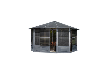 Penguin™ Sunroom Kit Gray/Tan with Metal Roof - 12' x 12' / 12' x 15' Solarium Gazebo Penguin Grey 12x12 