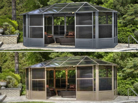 Penguin™ Sunroom Kit Gray/Tan with Polycarbonate Roof 12' x 18' Solarium Gazebo Penguin 