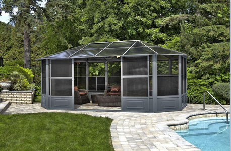 Penguin™ Sunroom Kit Gray/Tan with Polycarbonate Roof 12' x 18' Solarium Gazebo Penguin Grey 12x18 