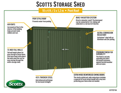 Scotts 10x4 Garden Storage Shed, Green Shed Scotts 