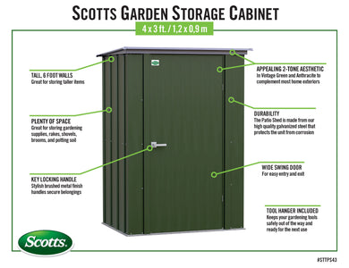Scotts 4x3 Garden Storage Cabinet, Green Shed Scotts 