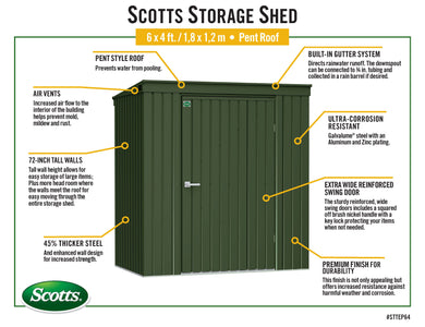 Scotts 6x4 Garden Storage Shed, Green Shed Scotts 