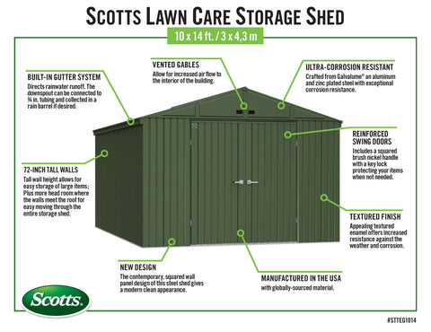 Image of Scotts Lawn Care 10x14 Storage Shed, Green Shed Scotts 