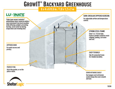 ShelterLogic GrowIT 6 x 4 x 6 ft 6 in. Translucent Backyard Greenhouse Greenhouses ShelterLogic 