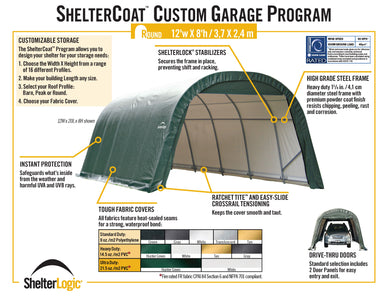 ShelterLogic ShelterCoat 12 x 28 ft. Wind and Snow Rated Garage Round Gray STD Garage ShelterLogic 