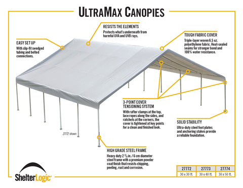 Image of ShelterLogic UltraMax Canopy 30 x 30 ft. White Canopy ShelterLogic 