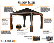 Image of Sojag 12 x 12 ft. Valencia Wood Finish Gazebo with Mosquito Netting Gazebo SOJAG 